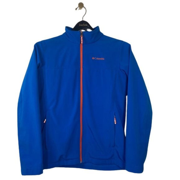 Columbia Windbreaker Jacket Youth Kids Unisex XL Pockets Blue Orange Spot Worn - Picture 1 of 16